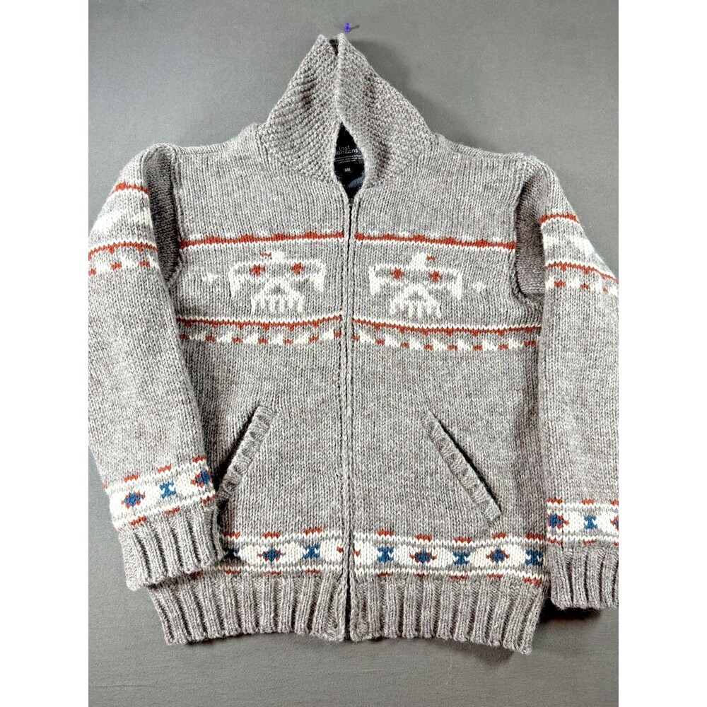 Lost Horizons Eagle Full Zip Sweater Jacket Mens S/M Wool Cardigan Cowichan